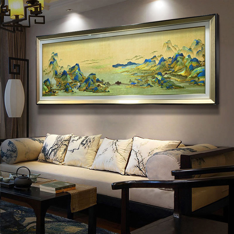 千里江山苏绣客厅挂画苏州刺绣沙发背景墙装饰画山水风景壁画送礼