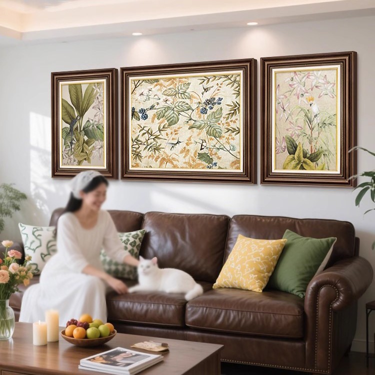 美式装饰画客厅餐厅沙发背景墙挂画三联画复古轻奢法式壁画欧式