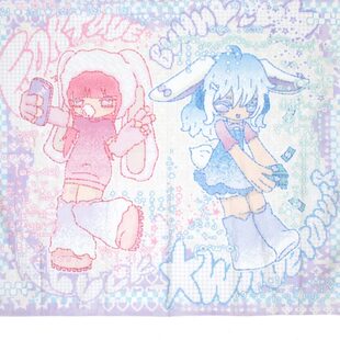 wavetower电波塔原创像素涂鸦兔子少女动漫日式卡通装饰挂布定制