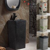 室外阳台洗手复古艺术台盆一体立柱盆庭院中式 户外洗手盆黑色方形