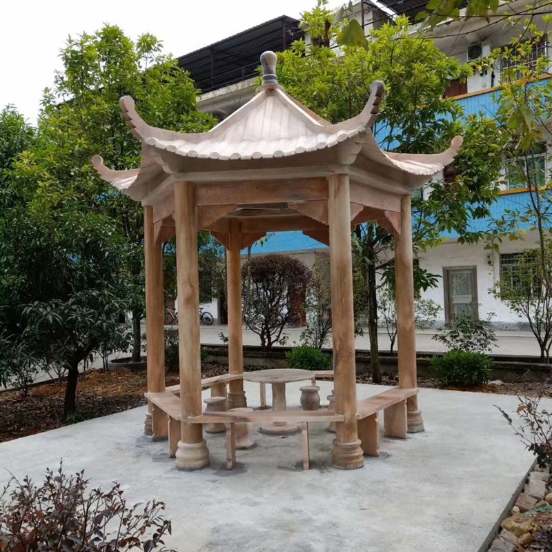 石雕凉亭户外石亭子六角花岗岩大理石F青石石材亭子中式欧式石亭