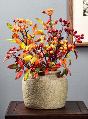 新中式禅意粗陶复古花瓶摆件客厅插花冬青发财果陶瓷花器仿古陶罐