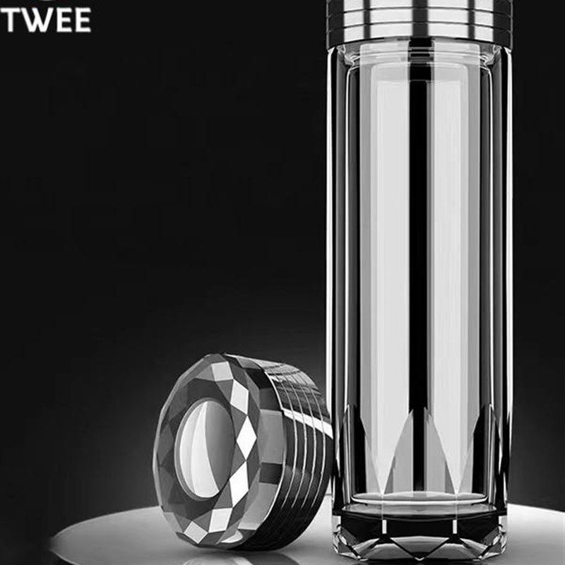 Twee高档双层玻璃男士饮茶杯加厚耐高温透明W玻璃水杯茶杯