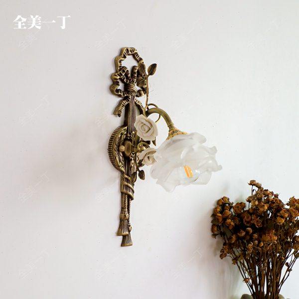 全美一丁法式复古全铜田园花朵壁灯欧式古典床头玄关走廊过道壁灯