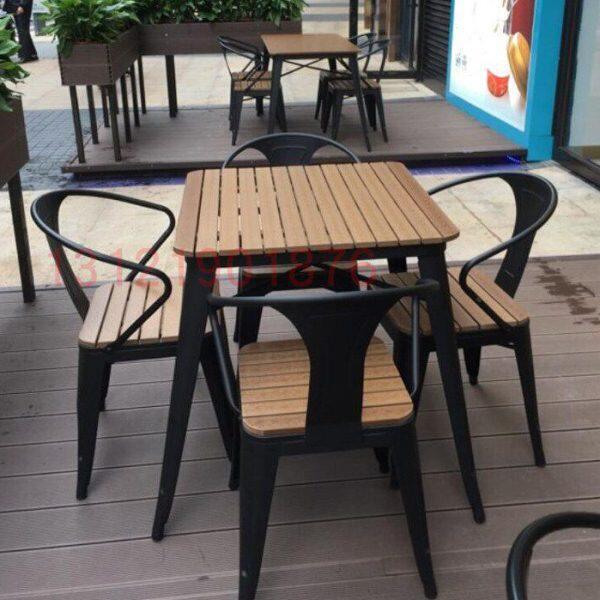 塑木桌椅 露天阳台 户外庭院室外家具 铁椅 咖啡厅桌椅 防晒长桌