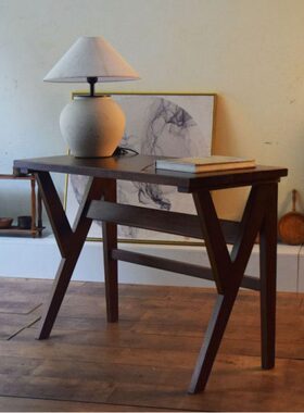 黑不二/中古复刻/昌迪加尔书桌实木工作台客厅玄关长条桌子宅寂风