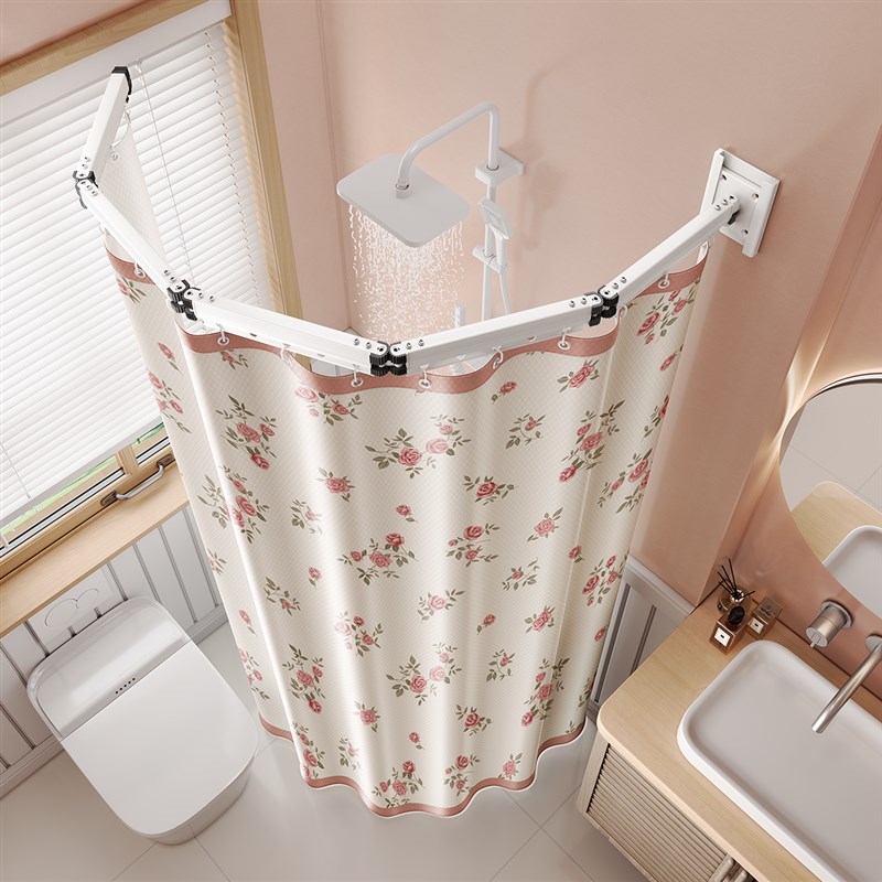 可折叠浴a帘弧形浴室卫生间干湿分离法式窗帘隐形防水新型淋浴隔