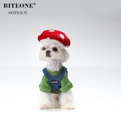 BITEONE【电玩乐园】狗狗猫咪衣服320g卫衣+牛仔吊带+蘑菇帽