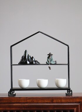 家居好物茶室装饰摆件铁艺收纳现代简约茶柜子桌面轻奢博古架创意