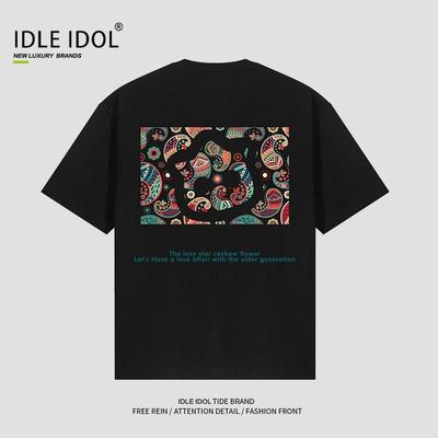 IDLEIDOL腰果花春夏季新款重磅短袖T恤男士潮流百搭情侣装