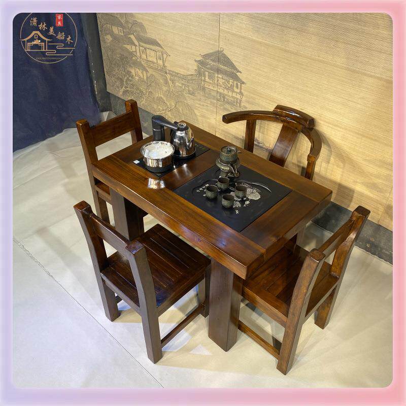 W9YX老船木小户型阳台茶桌椅组合实木办工茶客厅几家用简约小型桌