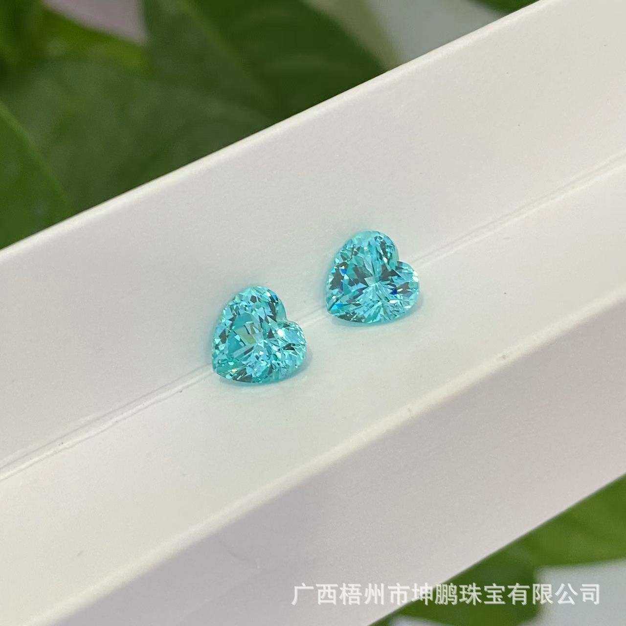 源头厂家霓虹蓝帕拉伊巴碧玺实验室蓝宝石桃心形湖水蓝裸石戒面
