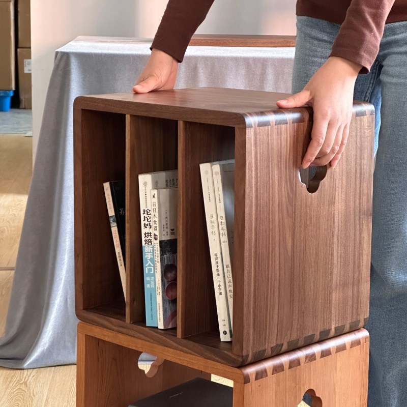 黑胡桃木自由组合格子柜实木书柜落地矮L柜家用收纳置物简约书架