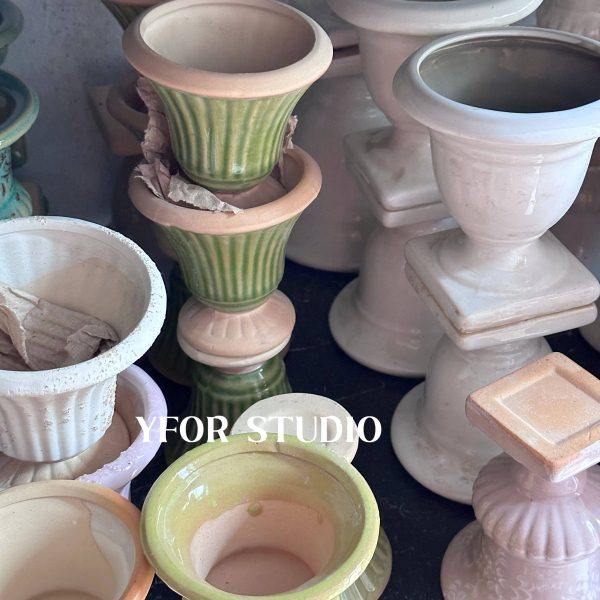 【YFOR】法式复古可爱作旧高脚杯迷你多肉风信子陶瓷小花盆花翁,家居饰品,花盆,淘宝优惠券,粉丝福利购,淘宝优惠卷