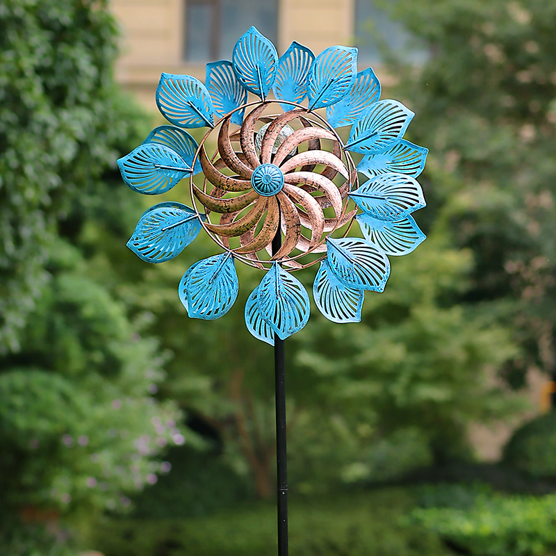 北欧花园装饰铁艺风车旋转摆件庭院别G墅露台户外布置造景太阳能