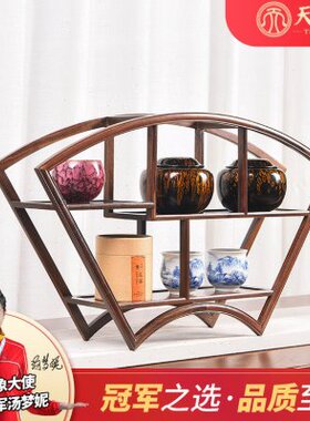 天纵大红酸枝全独扇形博古架红木客厅茶杯置物架实木中式展示架