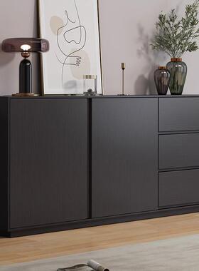 实木餐边柜现代黑色储物柜靠墙茶水柜简约边柜客厅酒柜卧室收纳柜