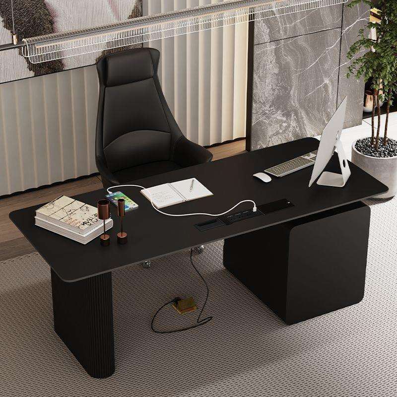 高级岩板办公桌意式极简书桌现代轻奢设计感小户型黑色老板电脑桌