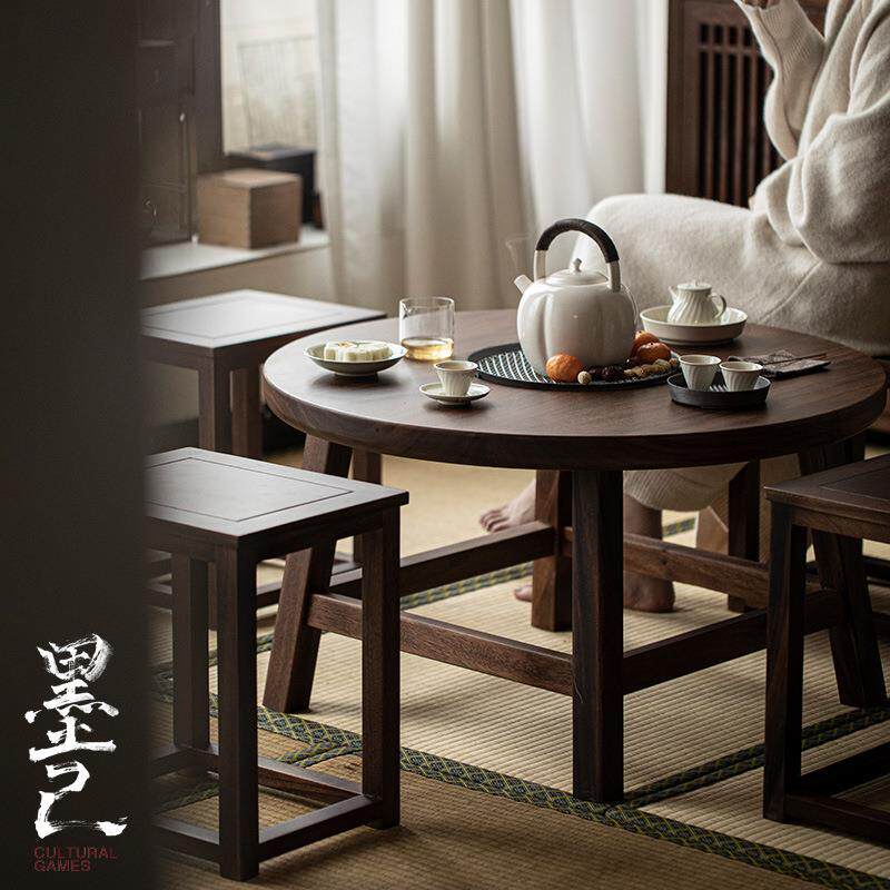 墨己 矮款围炉茶桌 铁盆烧炭桌子茶台 冬日胡桃木烤炉茶盘 茶空间