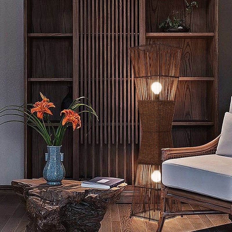 东南亚中式民宿酒店个性卧室床头客厅茶几沙发创意立式竹艺落地灯