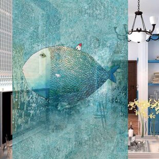 挂屏软帘软隔断软挂帘半透明屏风 半透明挂帘卷帘大鱼小房子