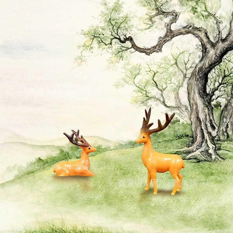 热卖创意树脂动物小鹿摆件奇x石假山盆景沙盘鱼缸枯山水微景观装