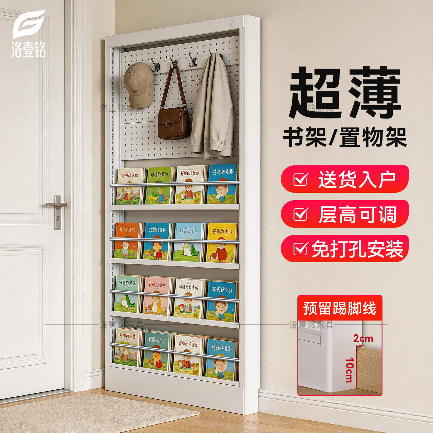 门后窄款钢制洞洞板置物架图片