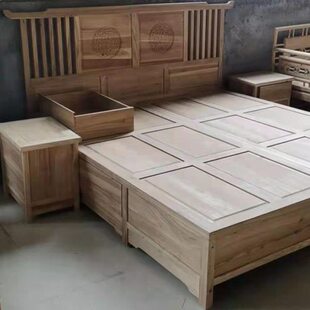 北榆木箱体床白茬新中式实木床双人床白胚现代简约主卧婚床经济型