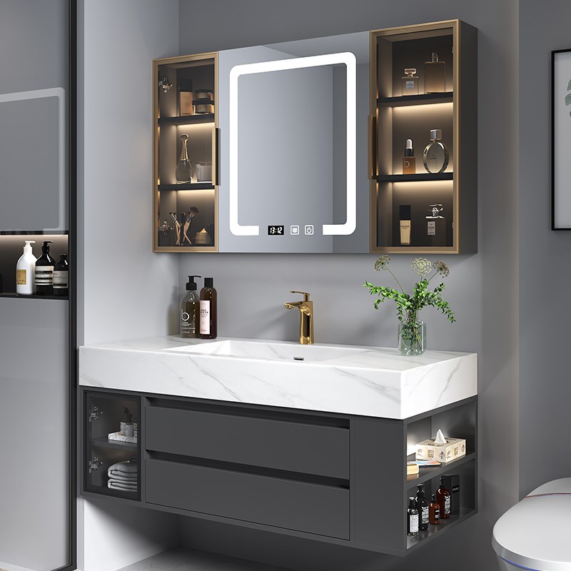 岩板浴室柜组合一体盆现代卫生间洗漱台智能N面盆柜轻奢洗脸台盆