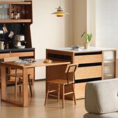 哈尔岛台 樱桃木实木岛台餐桌一体可伸缩小户型吧台储物餐边柜