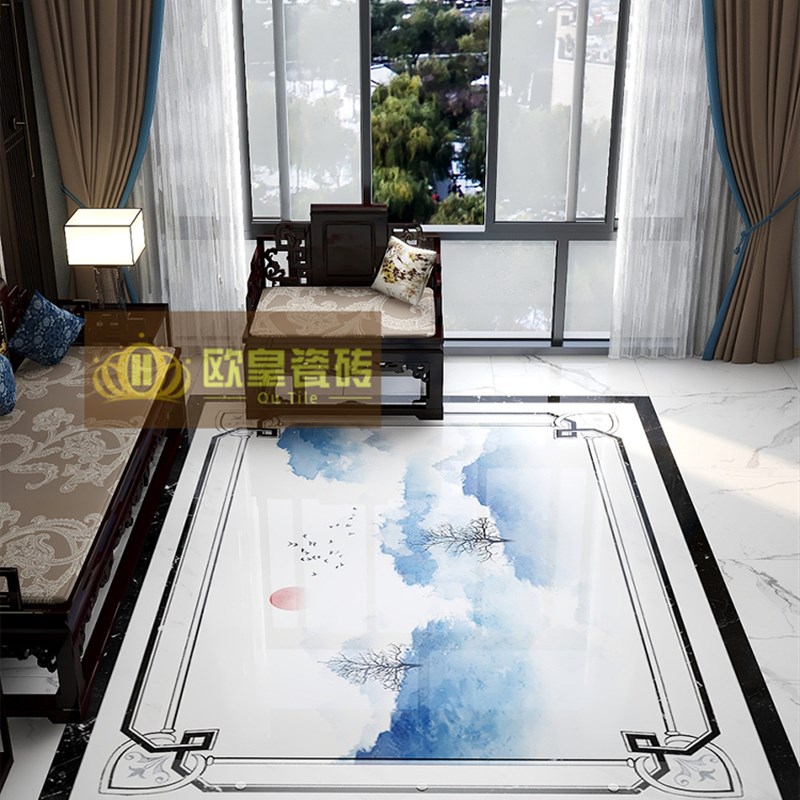 客厅拼花地砖防h滑耐磨定做山水图花砖全瓷入户玄关进门艺术瓷砖