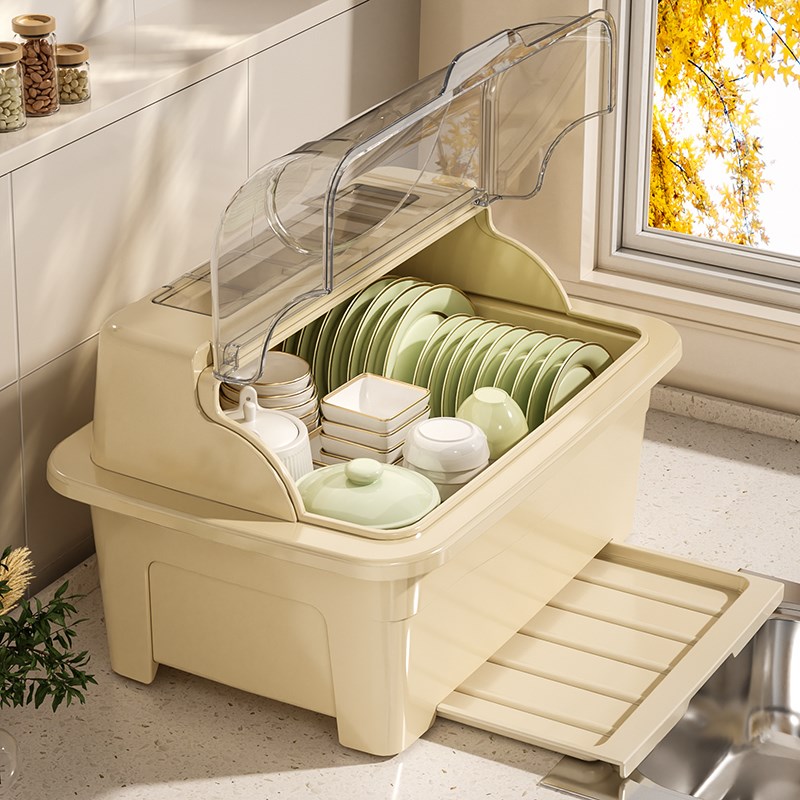 碗碟收纳架带沥水大容量翻盖厨房碗柜置物架放碗S架碗筷餐具收纳