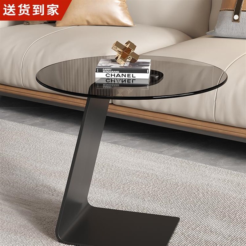 意式轻奢不d锈钢茶几沙发客厅玻璃角几现代简约高级感极简圆桌边