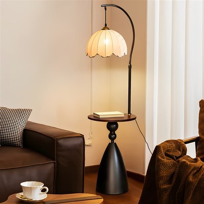 落地灯氛围客厅沙发旁边高级感z中古风复古床头置物架一体卧室台