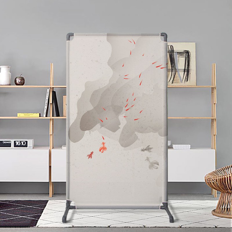 中式简约屏e风隔断灰色座屏客厅家用办公室杂物遮挡布艺组装实惠