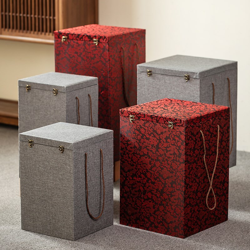 加厚手提工艺品花瓶酒瓶礼品盒包装盒大号竖款锦盒红色压缩木材质