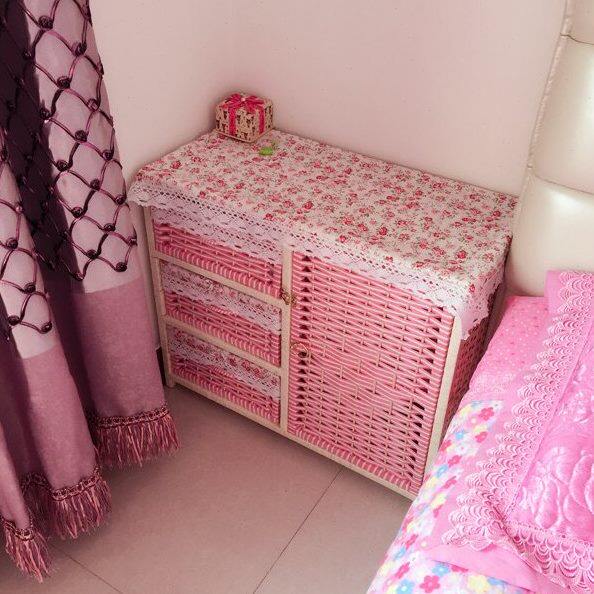 田园藤编柜子小简约现代经济型儿童衣柜实木储物柜斗柜床头收纳柜