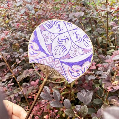 壮锦古风扇团扇手工艺品扇苑宫扇壮锦布扇剖丝竹扇