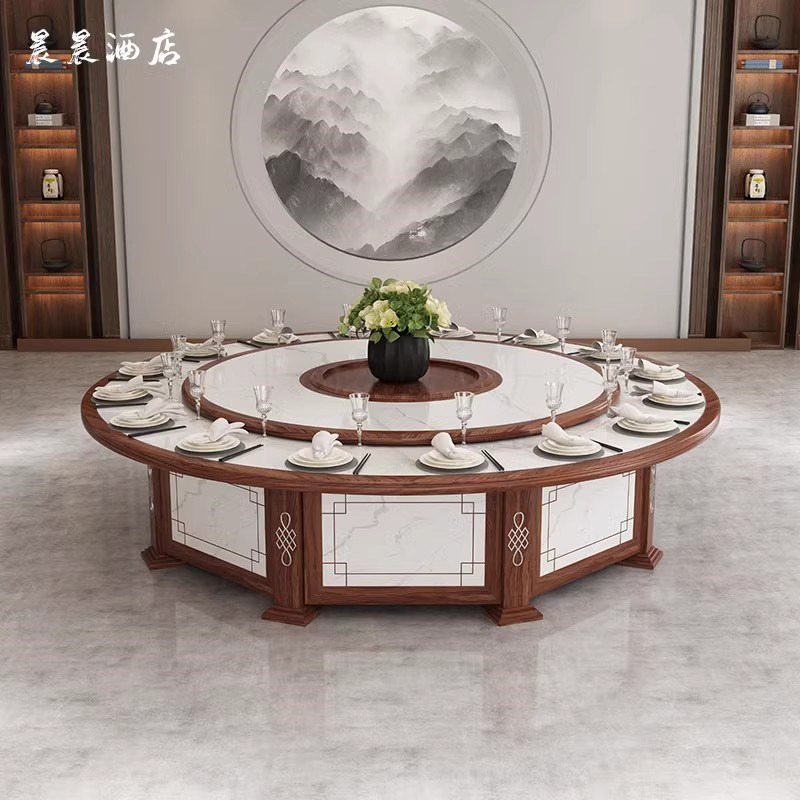ll酒店餐桌15人20人电动大圆桌带转盘饭店宴会包厢电磁炉圆电动餐