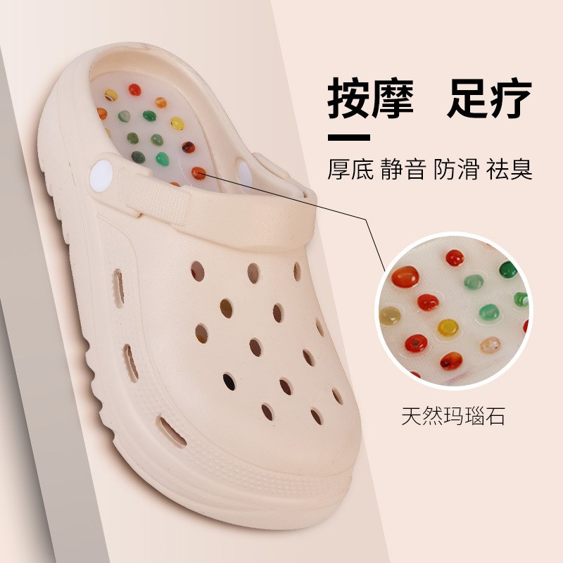厚底按摩脚足底洞洞鞋女夏季2025新款增高外穿防滑沙滩包头凉拖鞋