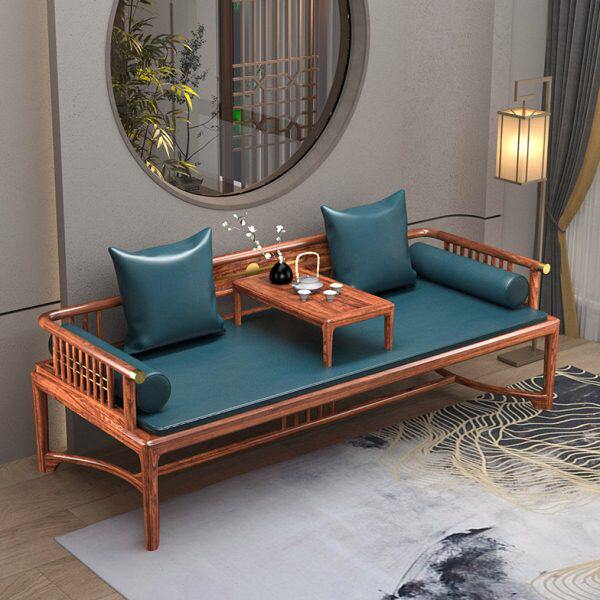 新中式乌金木罗汉床实木小户型轻奢榆木沙发榻塌禅意茶桌椅组合