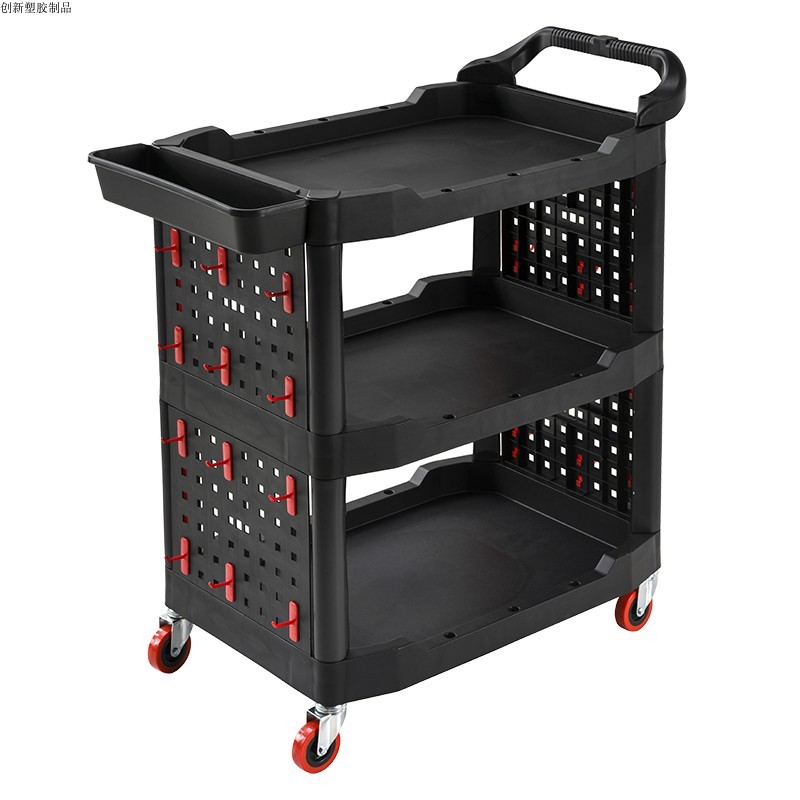 汽车美容店三层工具车多功能塑料手推车汽修店用收纳带.轮静音新