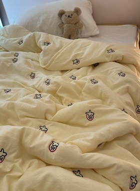 少女心奶b黄色草莓刺绣夏凉被超柔软水洗棉夏被单双人可机洗空调