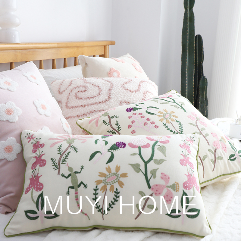 浪漫春季粉色小花抱枕客厅沙发用B抱枕套不含芯方枕靠枕靠垫卧室