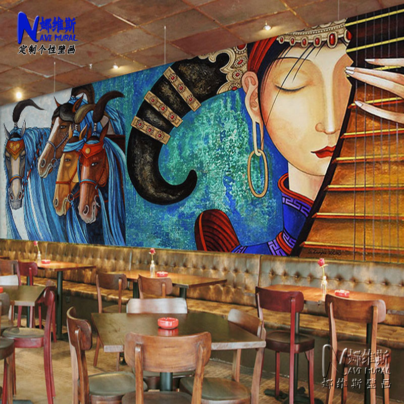 定制餐厅背景墙纸3D立体壁纸个性蒙古民K族风艺术装饰壁画客厅墙