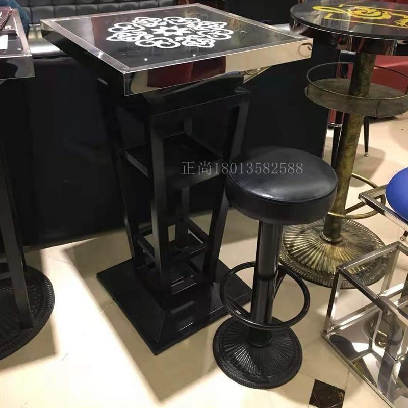 酒吧散台吧凳铁艺不锈钢网红桌椅家具定L制M酒吧台吧椅散座方台桌