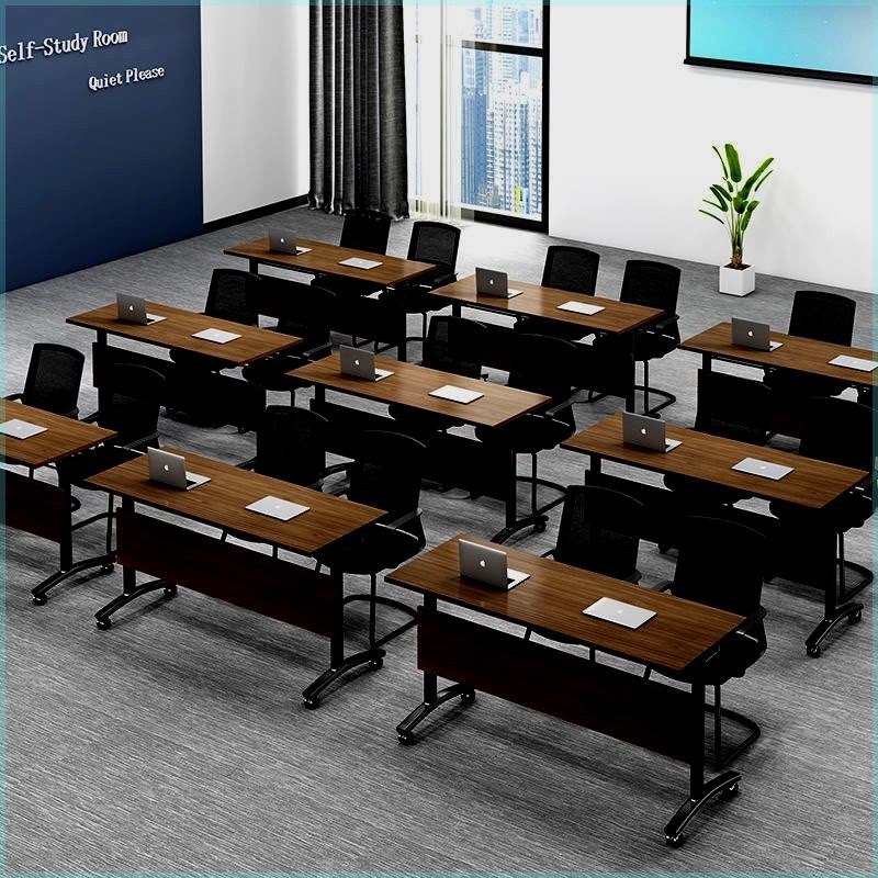 折叠培训b桌椅培训台会议桌组合双人辅导长条桌翻板拼接桌移动带