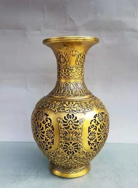 凤铜福鱼对联花瓶龙纯瓶摆件金字花瓶办公室电视柜高档装饰工艺品