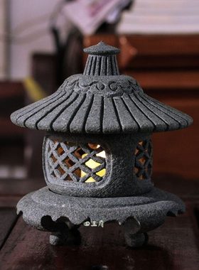 新中式小宫灯摆件茶道家居饰品禅意茶空间收藏工艺品青石塔石灯笼