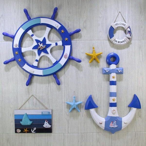 地中海风格船舵船锚装饰挂件方向盘舵手壁饰客厅餐厅背景墙面饰品